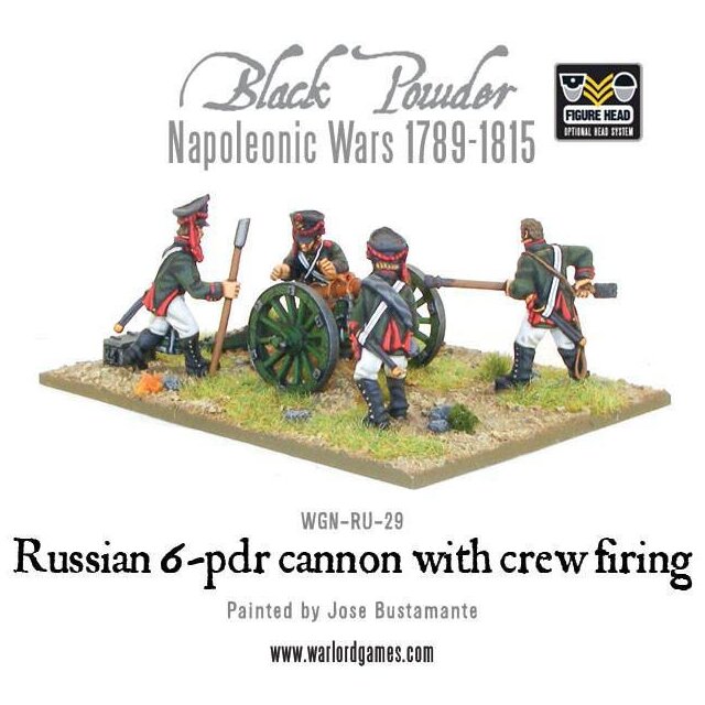 Napoleonic Russian 6 pdr cannon 1809-1815 with crew firing