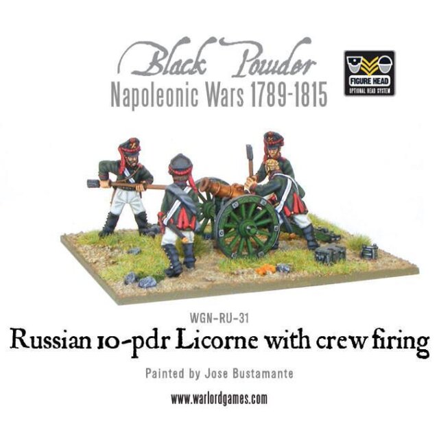 Napoleonic Russian 10-pdr Licorne howitzer 1809-1815 with crew firing