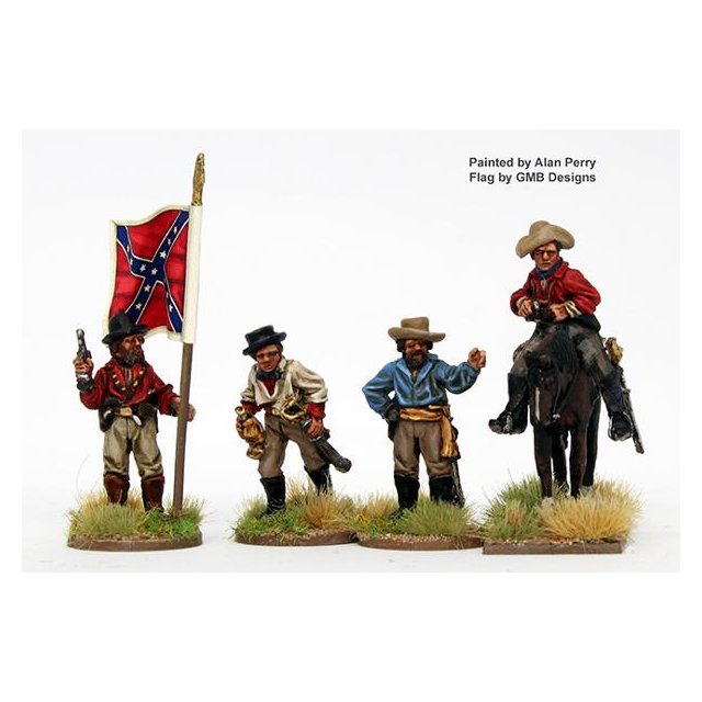 Dismounted Confederate cavalry command in shirts