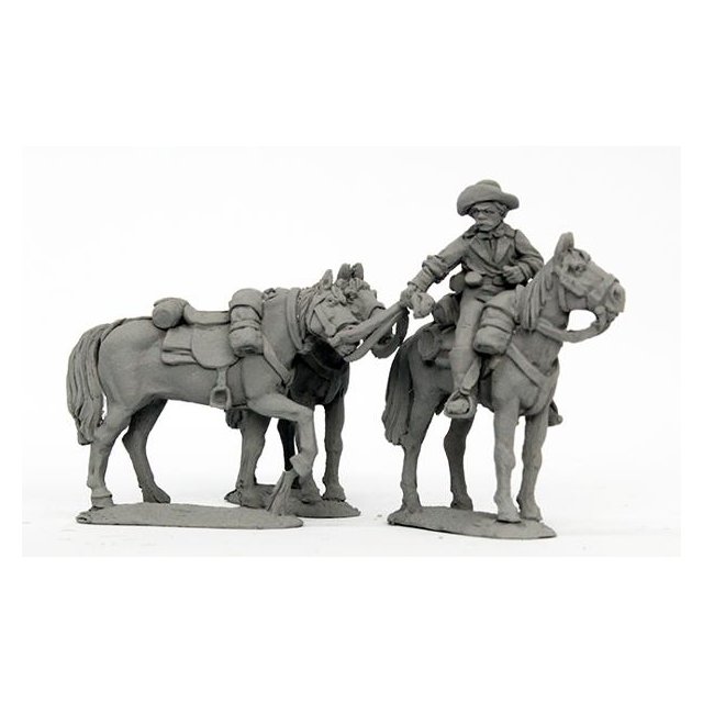 Confederate horse holder in shirt and three horses
