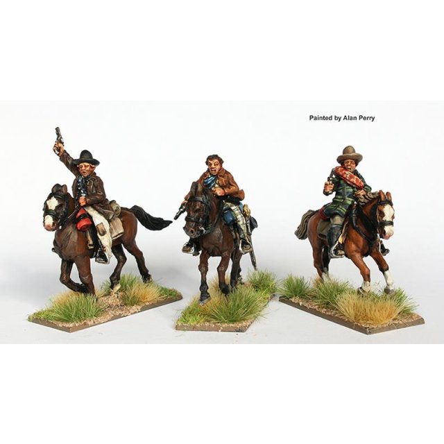 Confederate cavalry galloping with pistols in civilian clothing