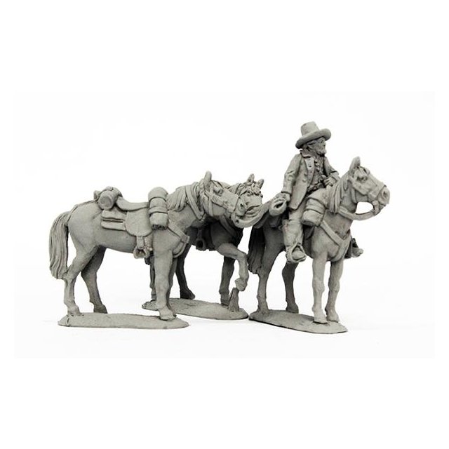 Confederate horse holder in civilian clothing with three horses