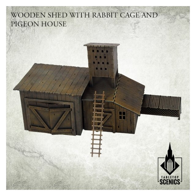 Wooden Shed with Rabbit Cage and Pigeon House