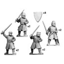 Dismounted knights with swords