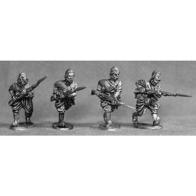BNI Sepoys, native dress, muskets, charge bayonets (II), skull caps. (4 figs)
