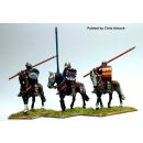 Mounted men-at-arms,lance upright and...