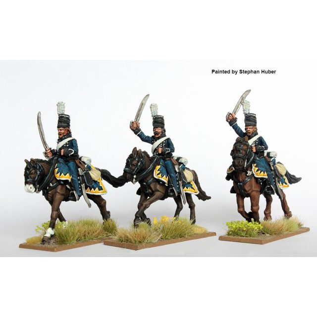Hussars in milirtons, wearing pelisse, charging.