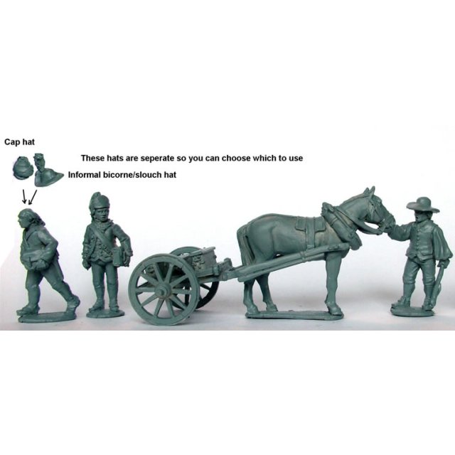 Ammunition cart for 3 pdr with horse, driver and 3 British gunne