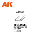 U Channel 3.0 width x 350mm – STYRENE U CHANNEL – (4 units)