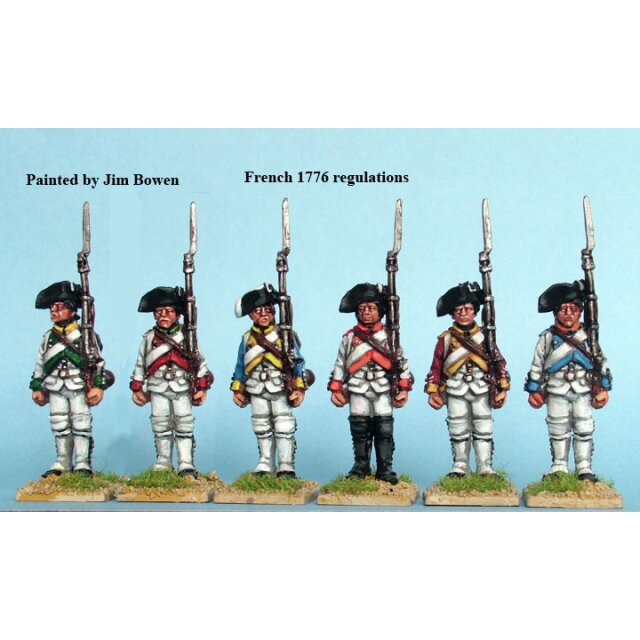 French Fusiliers standing, shouldered arms, 1776 coats