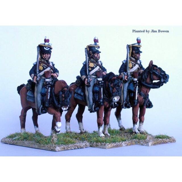 British Light Dragoons on standing horses, swords shouldered