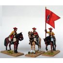 Cavalry Command in tailed coatees,mounted on standing horses