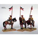 Lancers in tailed coatees,upright lance, mounted on...