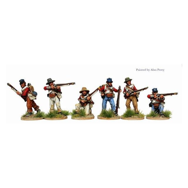 Infantry in coatees and various headgear skirmishing