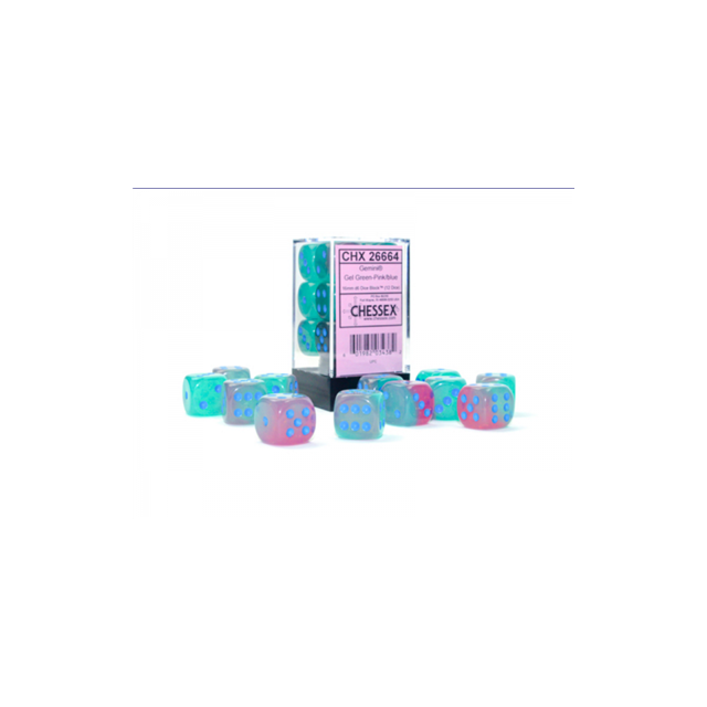 Gemini16mm d6 Gel Green-Pink/blue Luminary Dice Block (12 dice)