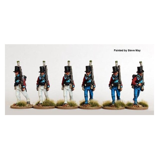 Regimental Sharpshooters in round hats, marching 1803-08