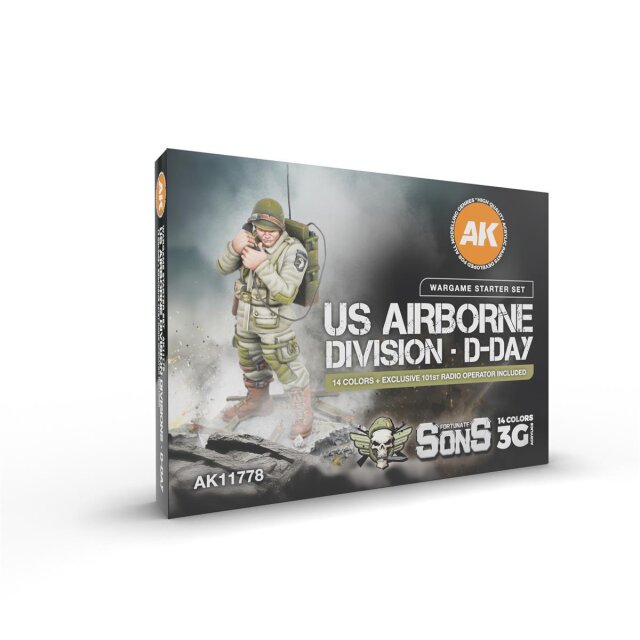 US AIRBORNE DIVISION, D-DAY WARGAME STARTER SET 14 COLORS & 1 FIGURE (EXCLUSIVE 101ST RADIO OPERATOR)