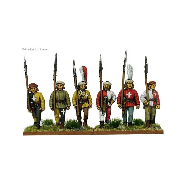 Unarmoured Swiss halberdiers/pikemen marching