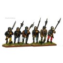 Armoured halberdiers/pikemen advancing, weapon held at 45...