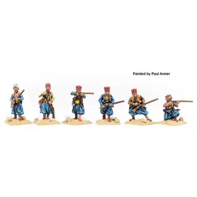 Janissaries in campaign dress skirmishing, in cahouk hats.