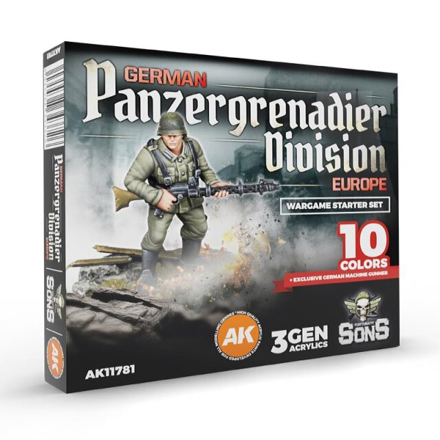 AK 3er Gen: GERMAN PANZERGRENADIER DIVISION, EUROPE – WARGAME STARTER SET – 10 COLORS & EXCLUSIVE FIGURE