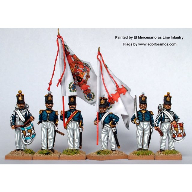 Infantry command standing, coatee and cylindrical shako