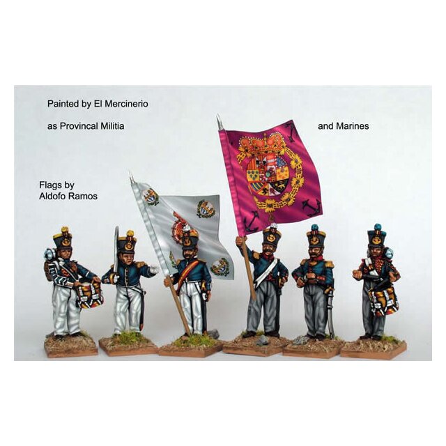 Infantry command standing, coatees and early bell top shakos