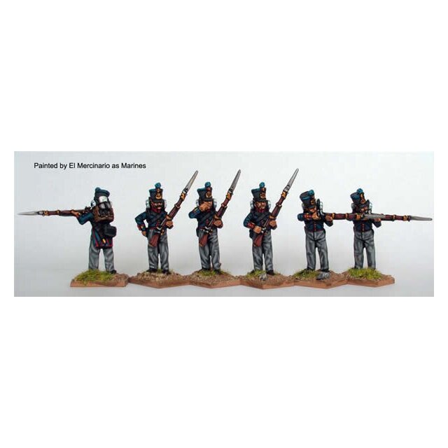 Infantry firing line, centre companies, early bell top shako