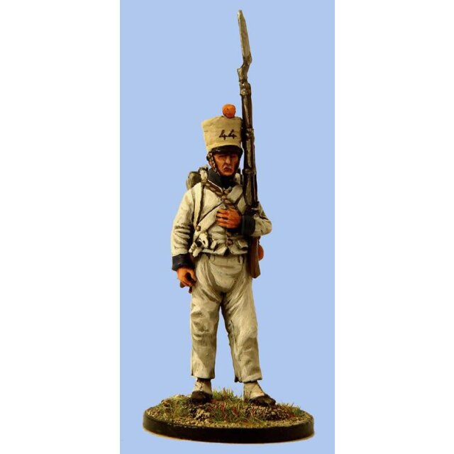 French Fusilier,sleeved waistcoat,covered shako,standing ,musket