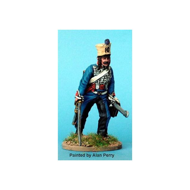 French Hussar, dismounted advancing with sword ( 2 headgear vari