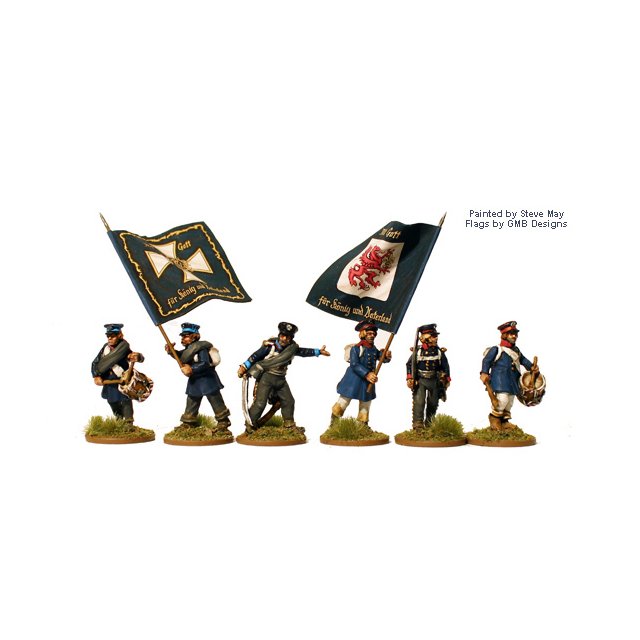 Prussian Landwehr command marching (with standards)