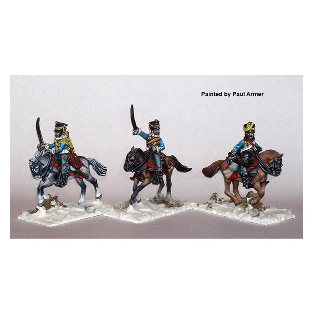 Hussar command wearing pelisses, (1809 kiwers) galloping